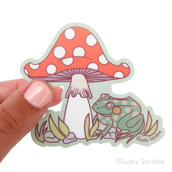 Frog Mushroom Vinyl Sticker, Toad Sticker, Toad Mushroom Sticker, Frog Sticker, Mushroom Sticker