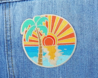 Ocean Patch, Embroidered Ocean Patch, Iron On Patch, Sunset Patch, Ocean Sunset Patch