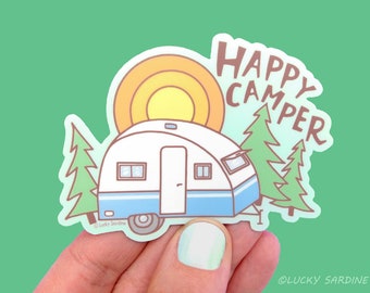 Happy Camper Vinyl Sticker, Camping Sticker, Happy Camper, Trailer Sticker, Laptop Sticker, Retro