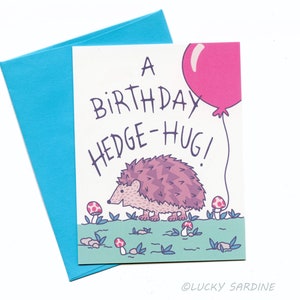 Carte d’anniversaire de hérisson, Carte d’anniversaire de champignon Toadstool, Carte de hérisson drôle, Câlin de haie