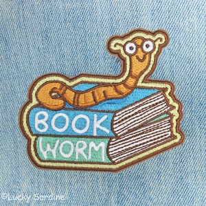 Bookworm Embroidered Patch, Book Worm Patch