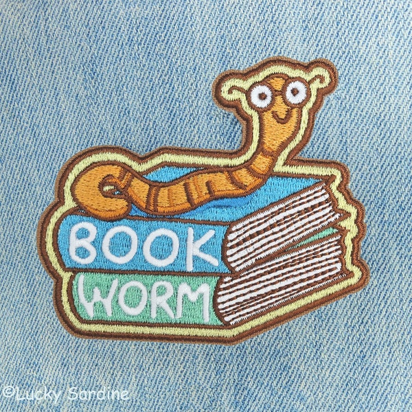 Bookworm Embroidered Patch, Book Worm Patch