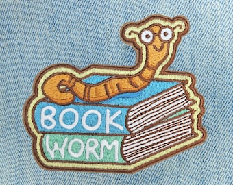 Bookworm Embroidered Patch, Book Worm Patch