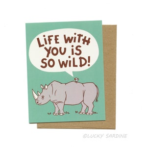 Carte de rhinocéros, carte d'amour de rhinocéros, carte d'amitié, carte t'aime, carte d'anniversaire, carte de Saint-Valentin