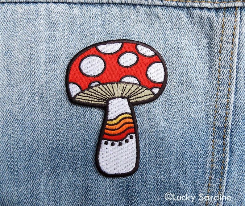 Mushroom Embroidered Patch Mushroom Mushroom Iron On Patch Mushroom Rainbow Patch