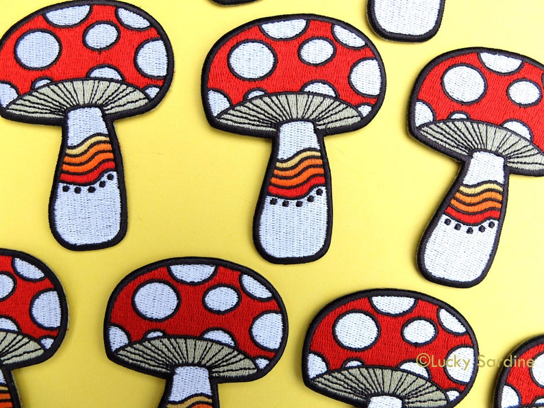 Mushroom Embroidered Patch Mushroom Mushroom Iron On Patch Mushroom Rainbow Patch