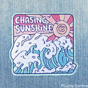 Chasing Sunshine, Ocean Sunset Waves Embroidered Patch