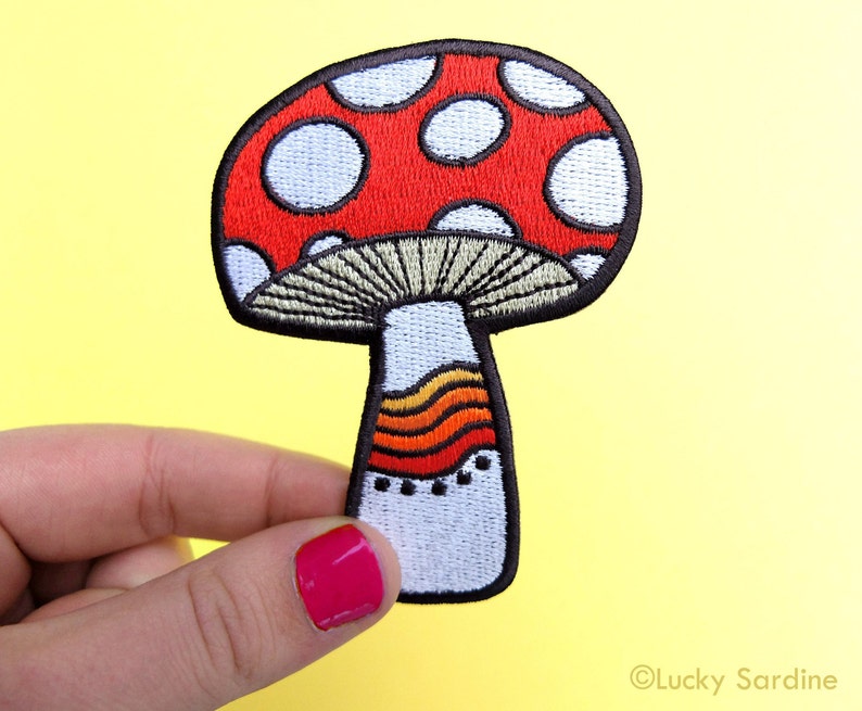 Mushroom Embroidered Patch Mushroom Mushroom Iron On Patch Mushroom Rainbow Patch