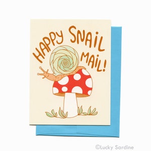 Carte Happy Snail Mail, Carte postale Escargot, Carte Escargot, Carte Champignon, Carte Penser à vous, Carte Toadstool