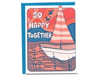 So Happy Together, Boat and Lake Sunset Love Card
