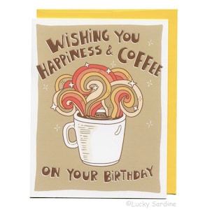 Café et bonheur, carte d'anniversaire rétro arc-en-ciel