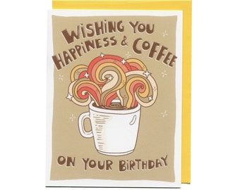 Coffee and Happiness, Retro Rainbow Birthday Card