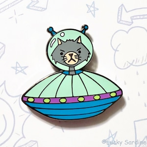 Alien Cat, UFO Spaceship Enamel Pin