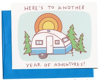 Camper Trailer card, Anniversary card, love card, Camping card, Here's to another year of adventures