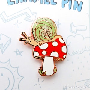 Snail Toadstool Enamel Pin, Toadstool Pin, Mushroom Pin, Snail enamel pin, Snail Mushroom Enamel Pin