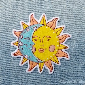 Sun Moon Iron On Patch, Sun Moon Embroidered Patch, Celestial sun & moon, Cosmic, Zodiac