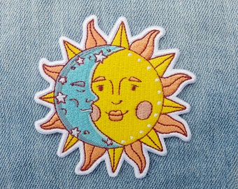 Sun Moon Iron on Patch Sun Moon Embroidered Patch Celestial - Etsy