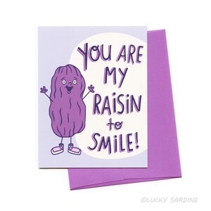 Carte Raisin to Smile, Carte d’amitié, Carte d’amour, Carte Je t’aime, carte Tu me manques, carte de pensée de toi, Raison de sourire, Carte Happy