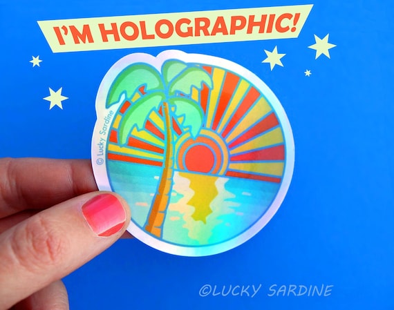 Ocean Holographic Sticker, Ocean Sunset Sticker, California Sticker, Holographic Vinyl Sticker, Waterproof