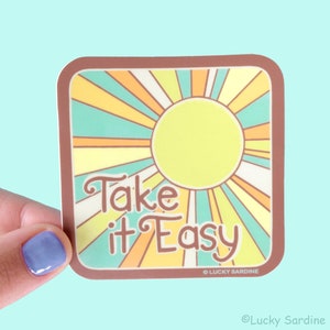 Take it Easy Vinyl Sticker, Sunshine Sticker, Rainbow, Happiness Sticker, Retro Sticker, Water Bottle Sticker