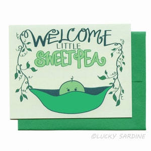 Sweet Pea Card, Welcome Baby Card, Baby card, Baby Boy Girl card, Pea Pod card, New Arrival, Baby Shower card bild 1