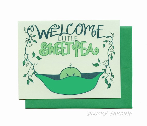 Sweet Pea Card, Welcome Baby Card, Baby card, Baby Boy Girl card, Pea Pod card, New Arrival, Baby Shower card