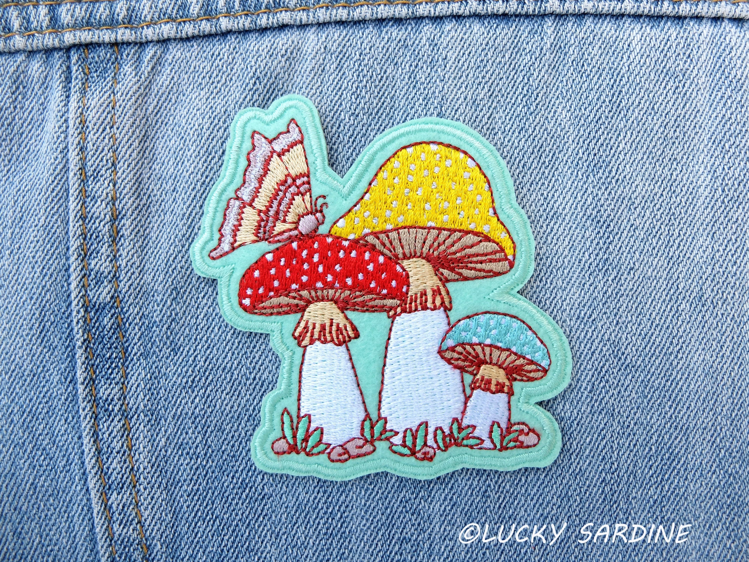 Buy Mushroom Iron on Patch, Mushroom Embroidered Patch, Moth  display picture 1