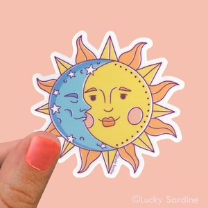 Sun & Moon Vinyl Sticker, Sun Sticker, Sunshine Decal, Moon Sticker, Celestial Sun Sticker, Cosmic Sticker