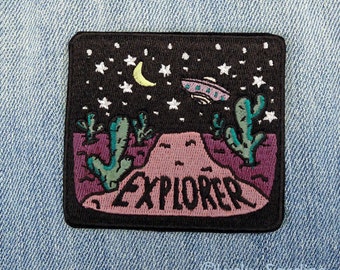 Explorer Patch, Desert Embroidered Patch, Spaceship, Cactus patch, Desert Vibes