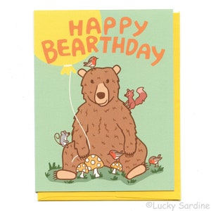 Bear Birthday Card, Happy Bearthday, Forest Animals card, bear and friends, bear Card