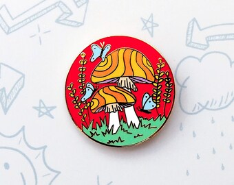 Mushroom Toadstool Enamel Pin, Toadstool Pin, Mushroom Pin, Butterfly enamel pin, Psychedelic Mushroom Pin