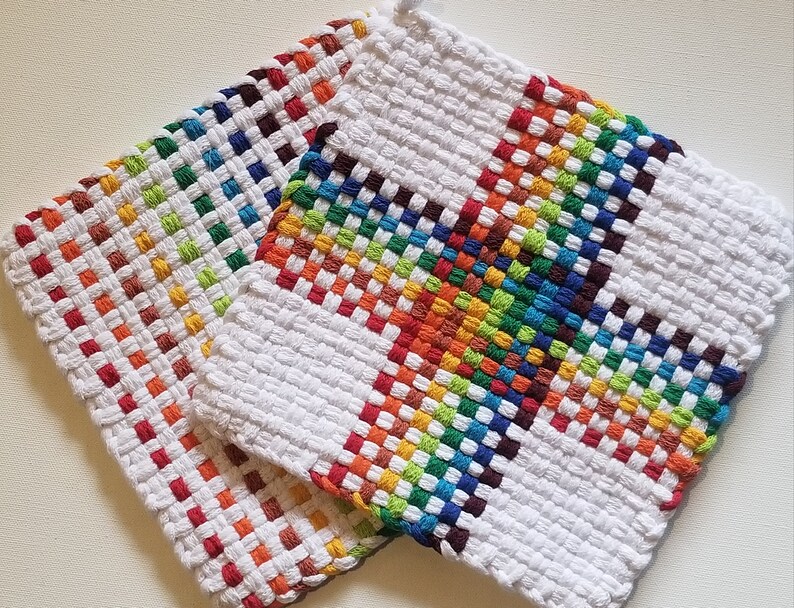 LARGE Woven Cotton Potholders  Set of 2  Handmade 100% image 0