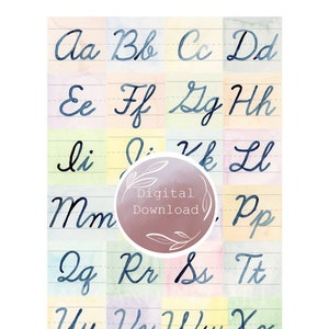 DIGITAL download Watercolor Cursive Alphabet Poster; Pastel Watercolor Cursive Alphabet