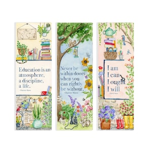 Digital Download Education Quote Watercolor bookmark; Charlotte Mason quote bookmark; I am I can I ought I will; Education is an atmosphere