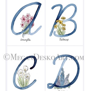 Digital Download Full Cursive Alphabet Cards and Print, Watercolor Floral Alphabet Handwriting Cards