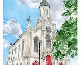 Hand-Painted Wedding Venue Watercolor Painting; Hand-painted Church Painting; Wedding Venue Art; Church Watercolor; Anniversary Painting