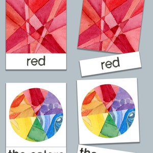 Descarga digital Tarjetas de colores de 3 partes, Tarjetas de colores Montessori de tres partes, Recurso de aprendizaje de colores, Tarjetas didácticas de colores de acuarela