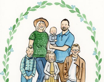 Custom hand painted watercolor family portrait, hand painted watercolor portrait