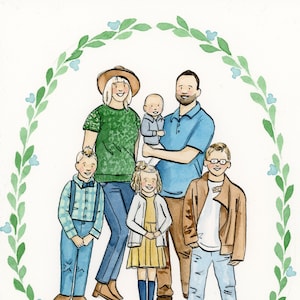 Custom hand painted watercolor family portrait, hand painted watercolor portrait