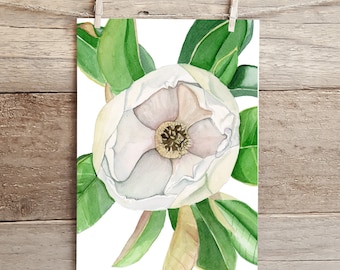 Magnolia Watercolor Print, Louisiana State Flower Watercolor, Mississippi State Flower Watercolor