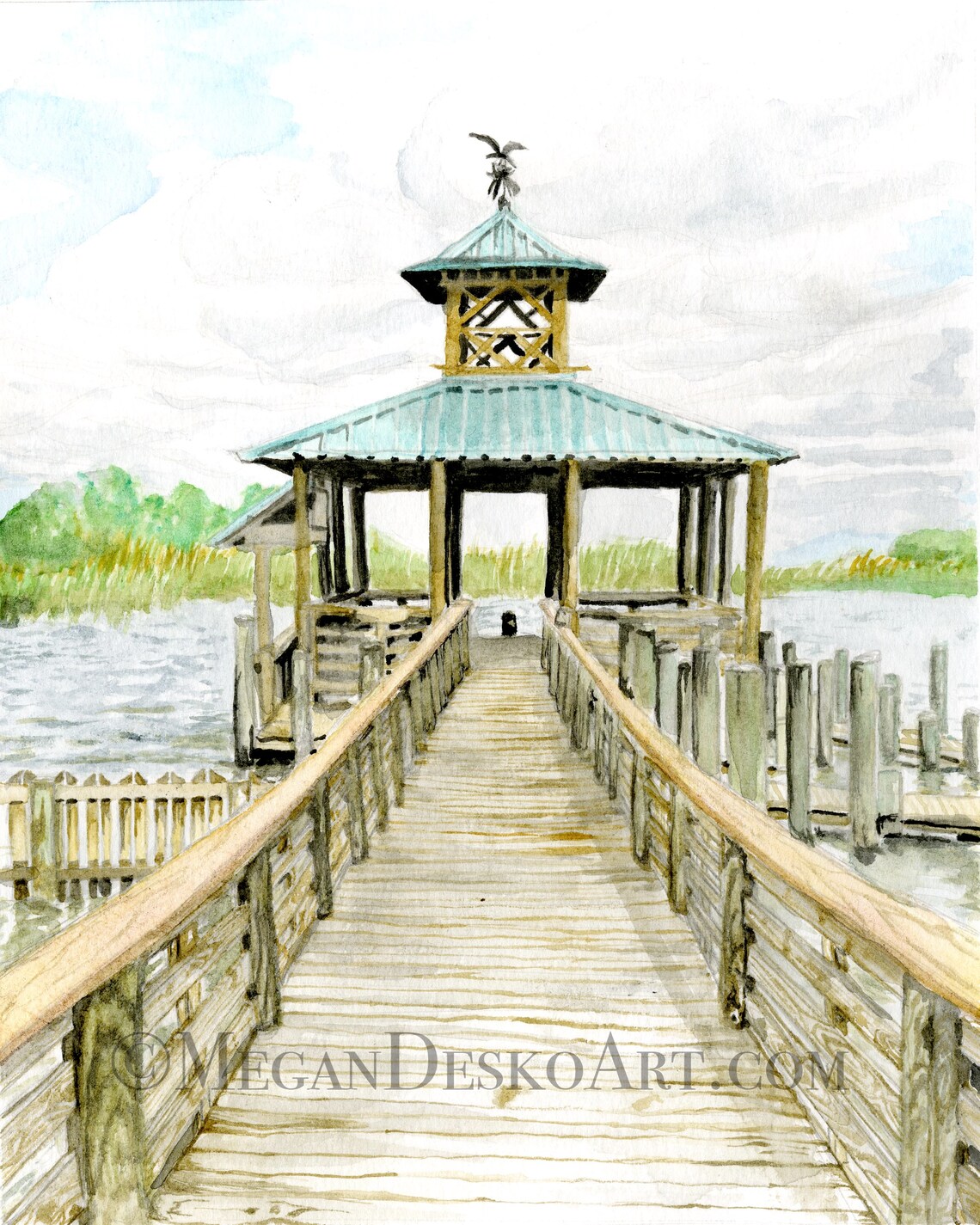Dock on Mobile Bay Watercolor Painting Mobile Al Art Dock Etsy