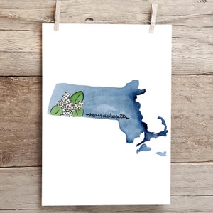 Massachusetts May Flower State Flower Silhouette Watercolor Print