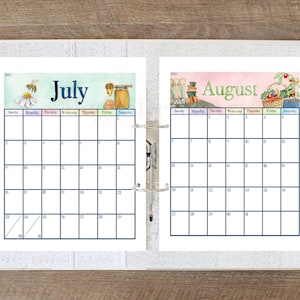 2025 Printable Watercolor Nature Themed Calendar, Full page monthly calendar 2025; Planner Calendar 2025