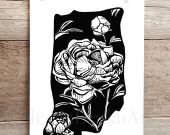 Indiana Peony State Silhouette Print