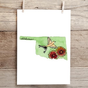 Oklahoma scissor-tailed flycatcher and Wildflower state Silhouette Watercolor Print