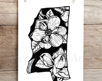 Mississippi Magnolia state Silhouette Print