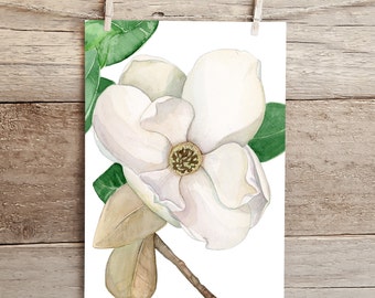 Magnolia Watercolor Print, Louisiana State Flower Watercolor, Mississippi State Flower Watercolor