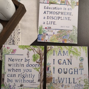 Digital Download Charlotte Mason Quote Art Prints Set of 3 - 5x7, 8x10, 11x14 Printable Sizes - Watercolor Homeschool Wall Art