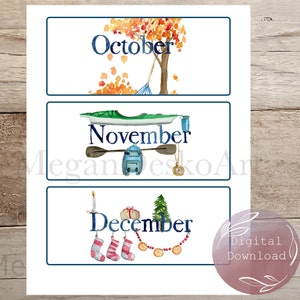 Digital Download Months, Nature Themed Month Cards, School Calendar Printable Months