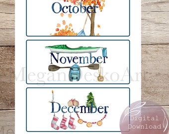 Digital Download Months, Nature Themed Month Cards, School Calendar Printable Months